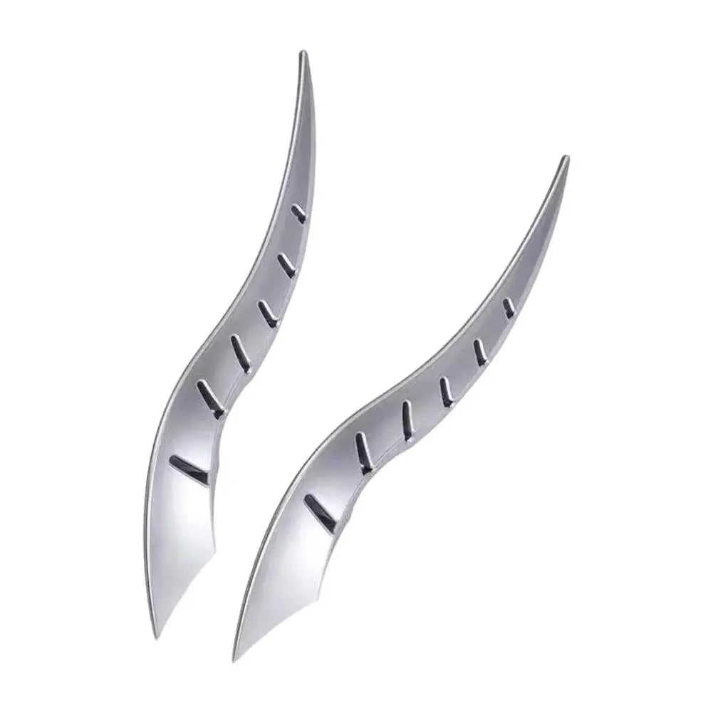 Silver fantasy dragon horn car roof decor with sharp, curved horns