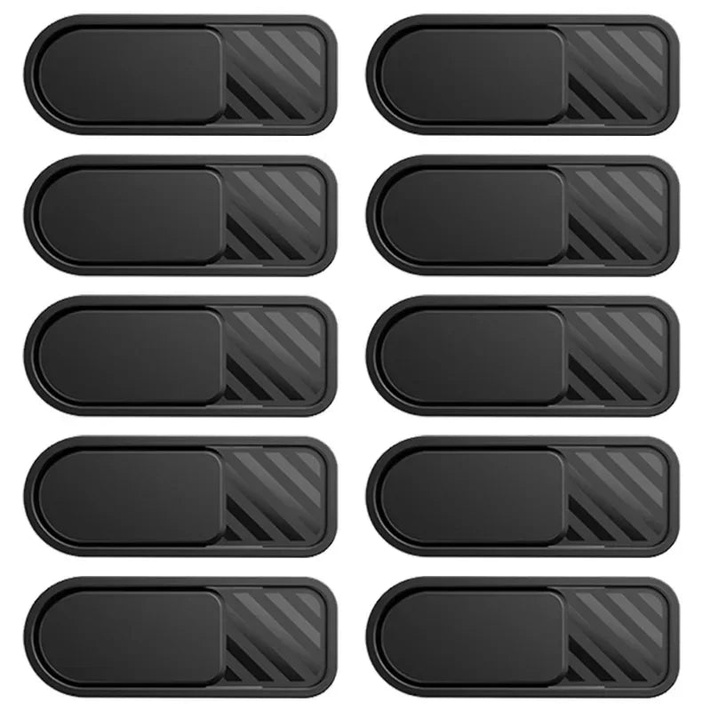 Black sliding privacy camera cover for phones, tablets, and laptops with a textured finish