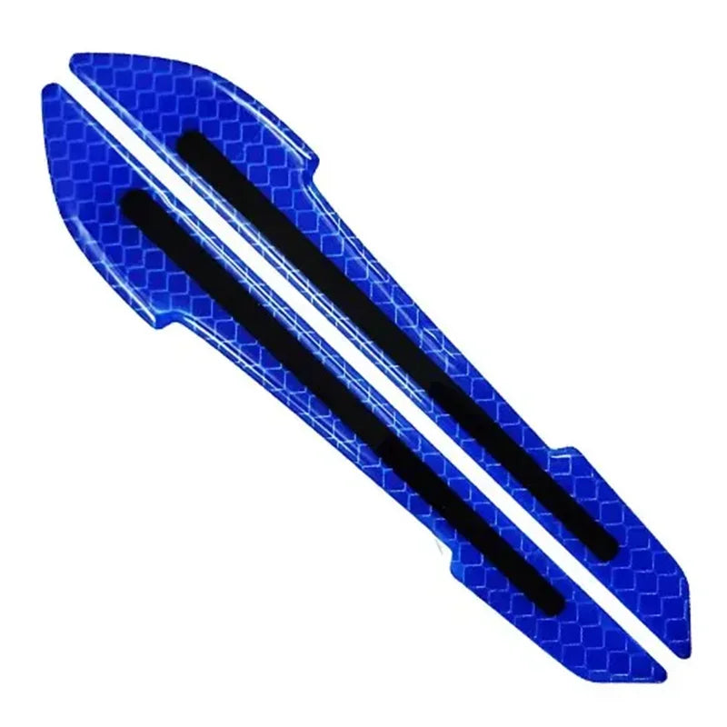 Blue reflective door bumper strips for car mirrors with black accents.