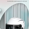 A white helmet with a dark visor is shown against a light background, suggesting safety for travel.