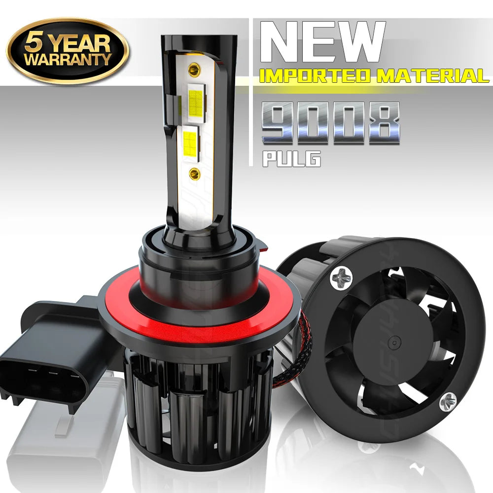 A new imported material LED headlight bulb assembly with a 5-year warranty and a fan component.