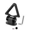 Black decorative racing tow hook sticker for car bumpers with a metal mounting plate.