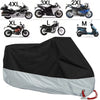A collection of motorcycle covers in various sizes (XL to 4XL) and a large black and gray waterproof cover.