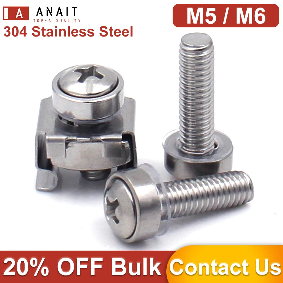 Set of M5/M6 304 Stainless Steel cage nuts and machine screws
