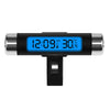A black digital clock and thermometer with a blue backlight displaying 12:09 and 30.4 degrees.