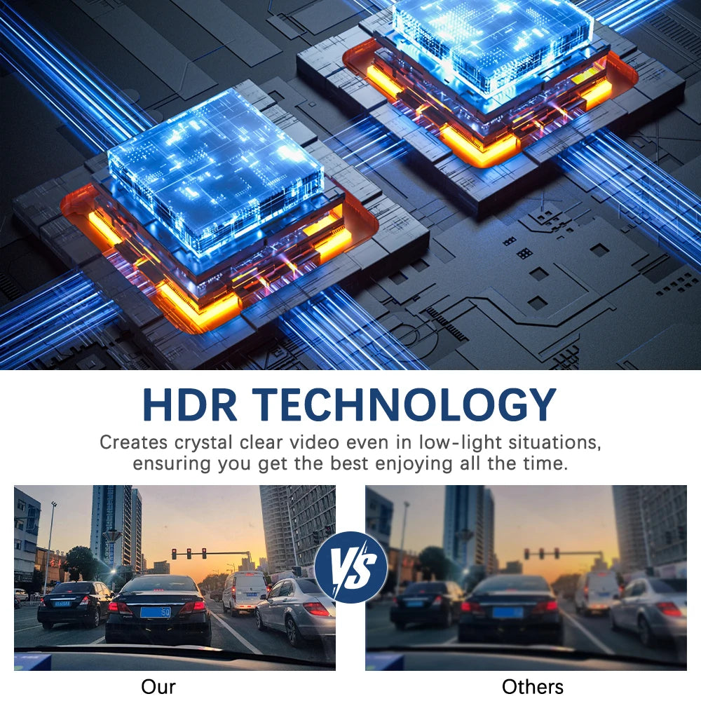 وحدة كاميرا زرقاء مستقبلية على لوحة دوائر، توضح تقنية HDR لكاميرات الراديو.