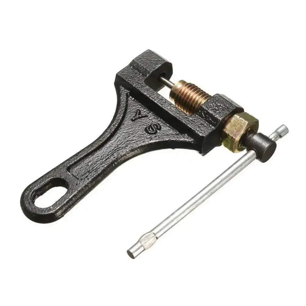 A black universal chain breaker tool used for removing motorcycle, bicycle, and ATV chains.