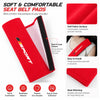 Red soft fabric seat belt pads designed for comfort and support on the shoulder