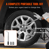 Un kit d'outils portable avec une clé en L et une douille universelle changeant un pneu de voiture.