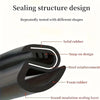 Cross-section view of a sealing structure design showing solid rubber, snap-on design, steel reinforcement, foam rubber, and 