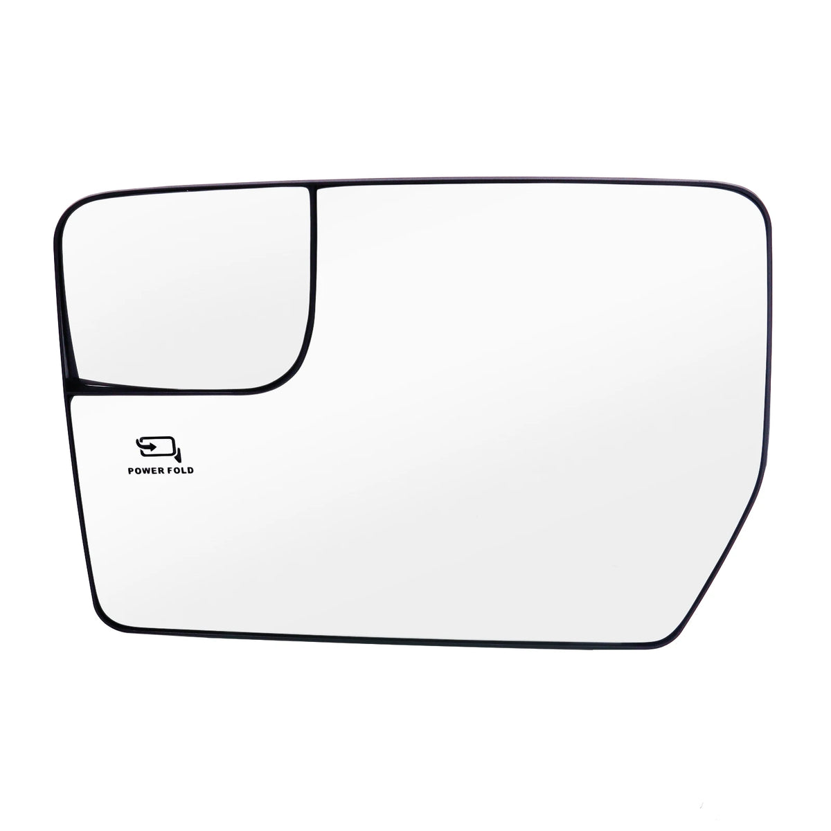 Heated convex side mirror glass for Ford F-150 featuring a power fold mechanism.