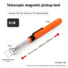 An orange telescopic magnetic pickup tool with a silver shaft and 8 lb capacity is shown.