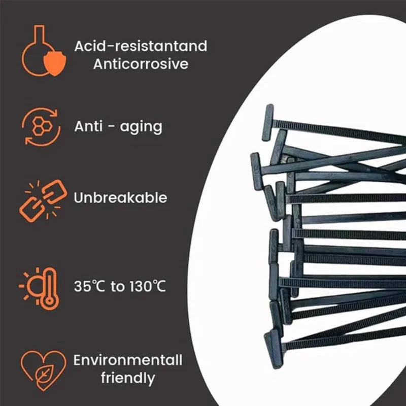 Close-up view of heavy duty self-locking nylon cable ties demonstrating various features like corrosion resistance and durabi