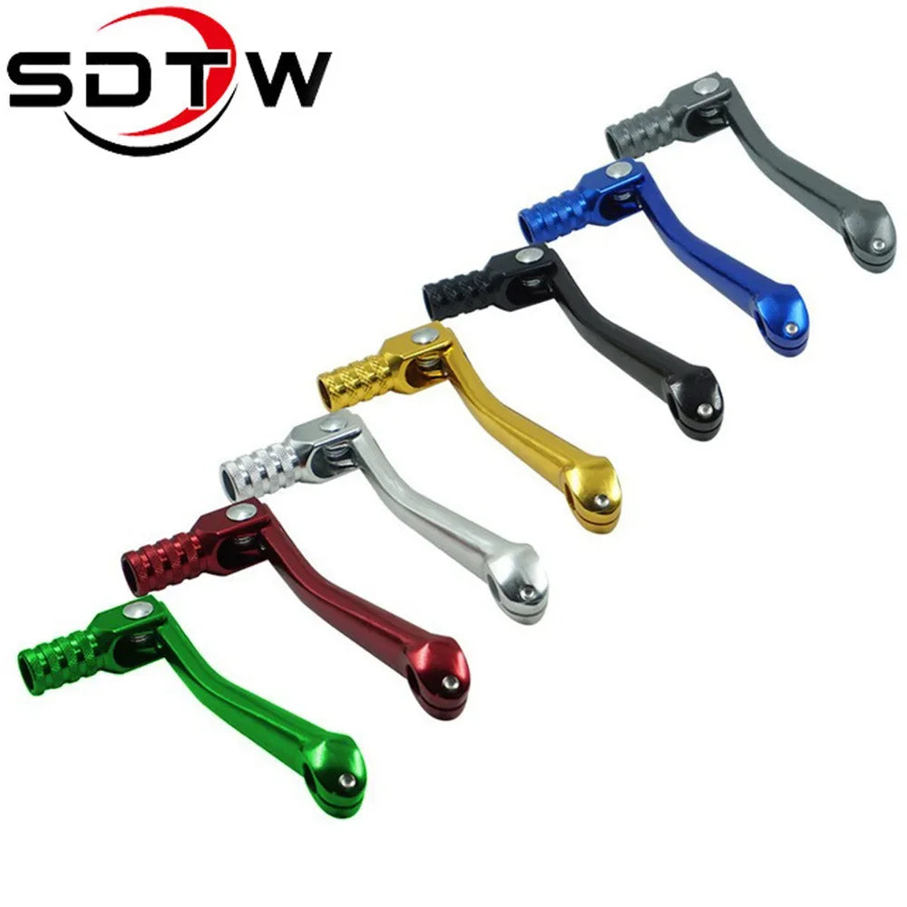 A collection of various colored universal motorcycle gear shift levers.