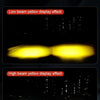 Display effect comparison showing low beam yellow and high beam yellow light patterns.