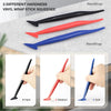 Three different hardness vinyl wrap stick squeegee tools in black, red, and blue shown for installation