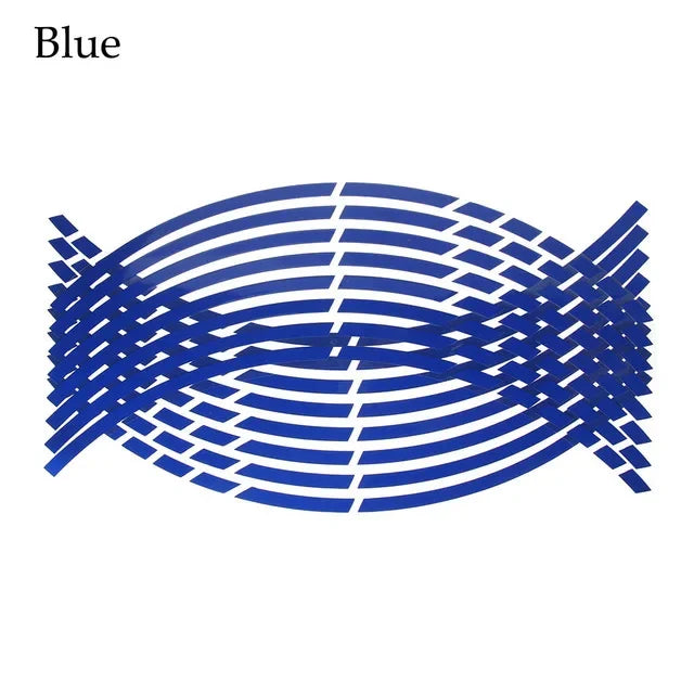 Blue reflective wheel rim strips designed for motorcycles and cars