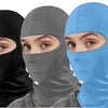 Three models wearing different colored balaclava face masks for motorcycling