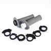 A set of universal motorcycle handlebar grips in gray and black.