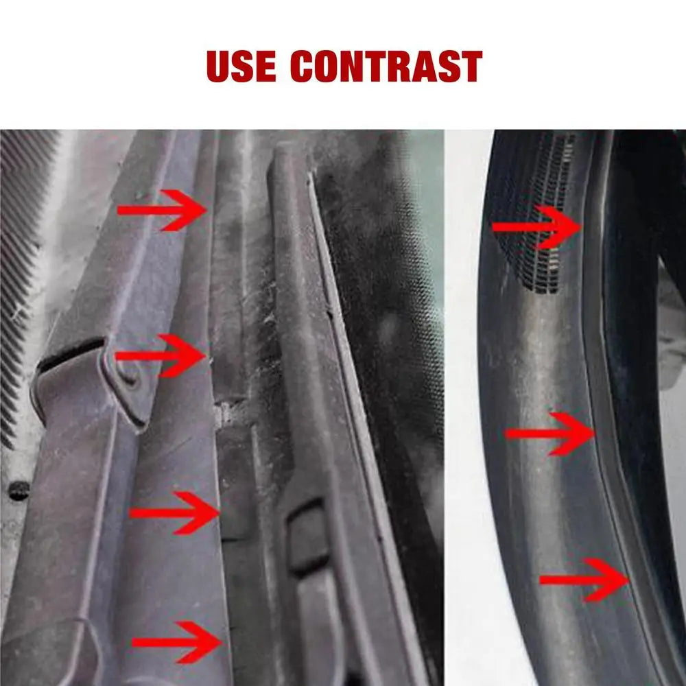 Close-up view showing the contrast of a flexible windshield seal strip for noise reduction.