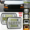 A close-up view of a 7-inch square LED headlight with an integrated turn signal and reflector.