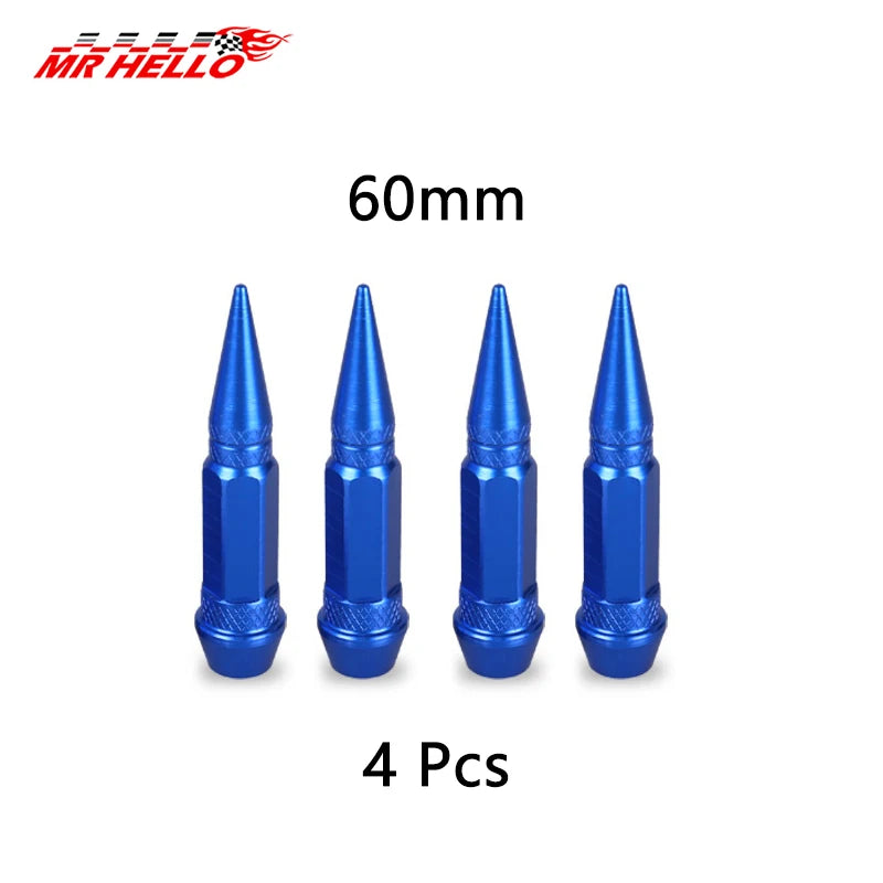 Quatre bouchons de tige de valve en aluminium bleus de 60mm pour pneus