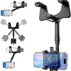A black universal car phone mount with a retractable clip and a smartphone holder.