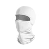 Weiße Balaclava-Gesichtsmaske mit Ausschnitt für das Gesicht, frontal dargestellt.