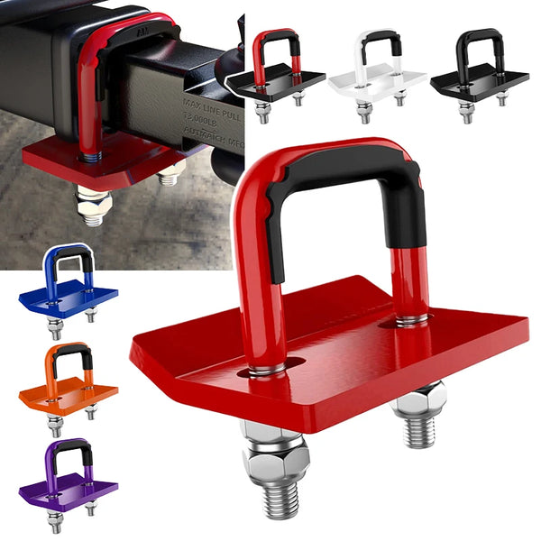 Various red and black heavy duty trailer anti-rattle stabilizer locks and mounting brackets.