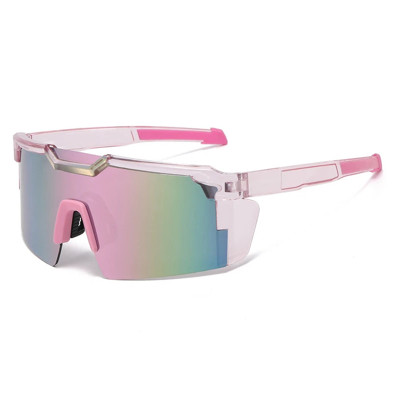 Lunettes de sport cyclisme roses avec lentille dégradée et monture rose