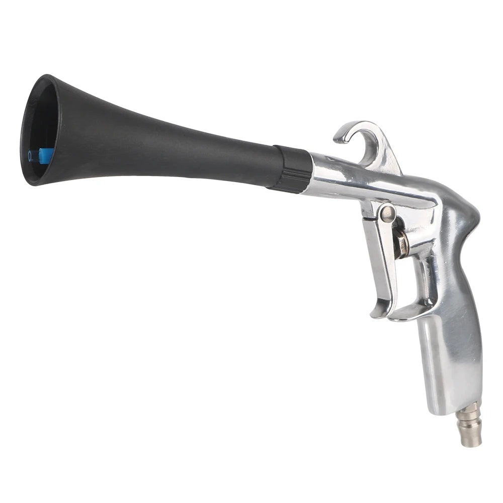 A silver high-pressure air blow car cleaning gun with a black nozzle and handle.