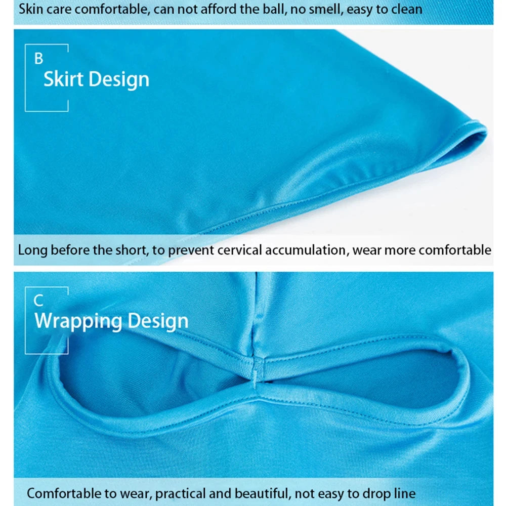Masque de sport bleu pour cyclisme, montrant le design de la jupe et les fonctionnalités d'enveloppement