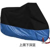 Black motorcycle cover with a blue lower section, designed for waterproof and UV protection.