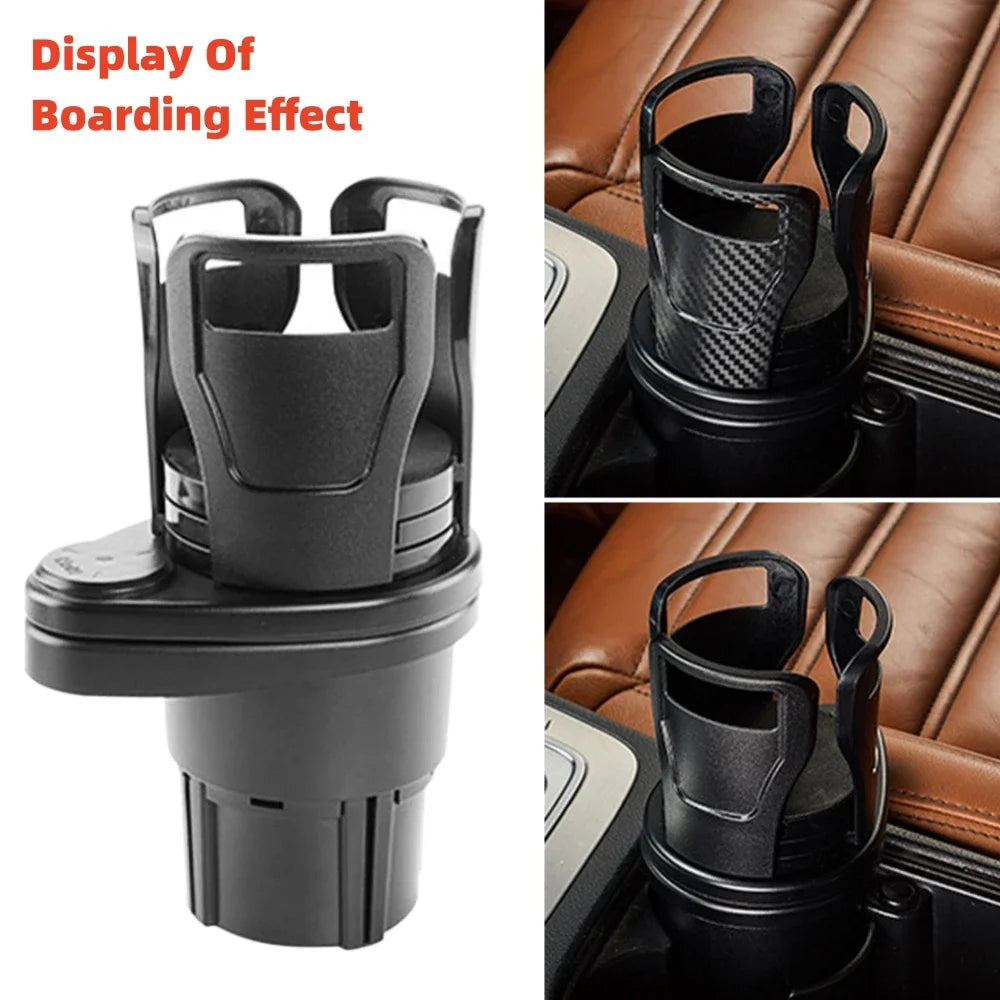 Display of boarding effect for a 2-in-1 adjustable car cup holder organizer.