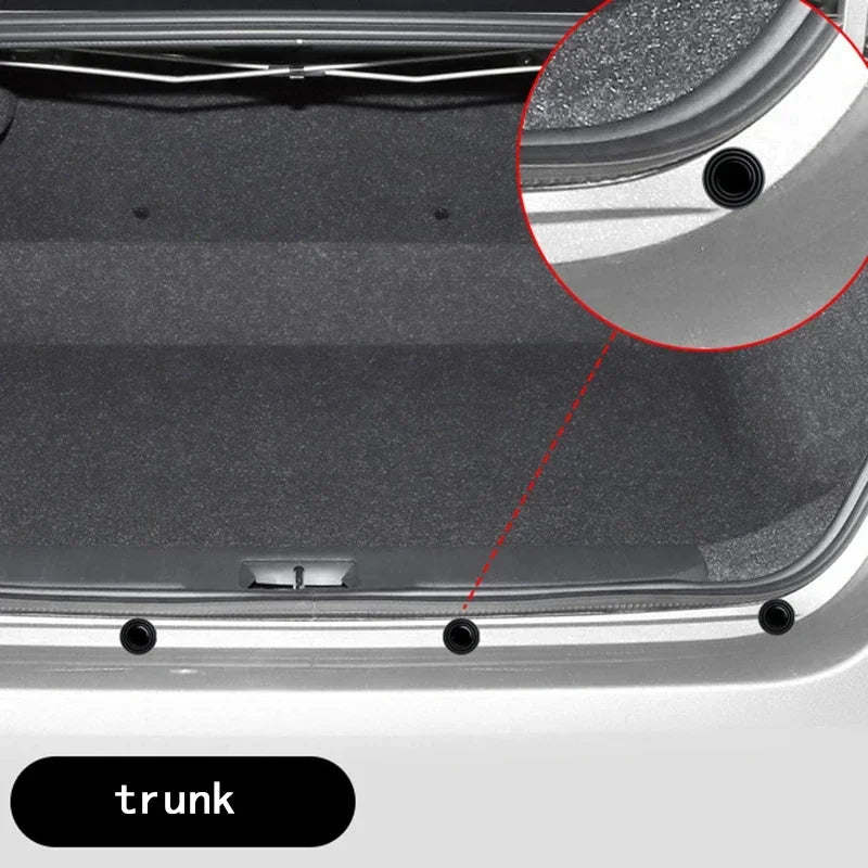 Close-up view of a car trunk interior showing anti-shock silicone pads on the door frame.