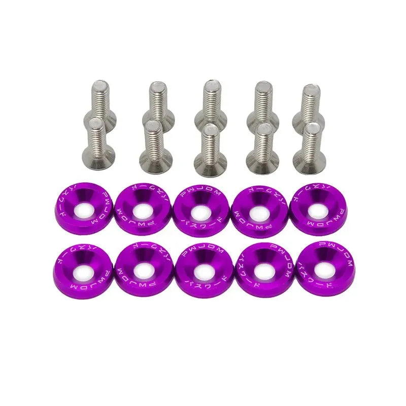 A set of M6 aluminum fender washers and bolts, including various sizes of threaded fasteners.