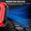 A red intelligent fan cooling system is shown dissipating heat onto a black hexagonal surface.