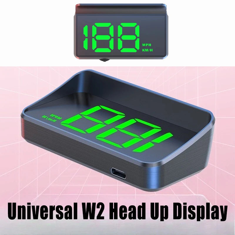 A black universal W2 head-up display showing a digital speed reading of 188 MPH/KM/H.