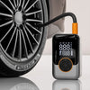A wireless portable tire inflator is shown next to a car wheel, demonstrating its use for inflating tires.