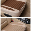 Four variations of flax breathable car seat covers shown in different colors and textures installed in a vehicle interior.