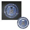 A round rhinestone cover for a car start button, sparkling blue stones on a dark background.