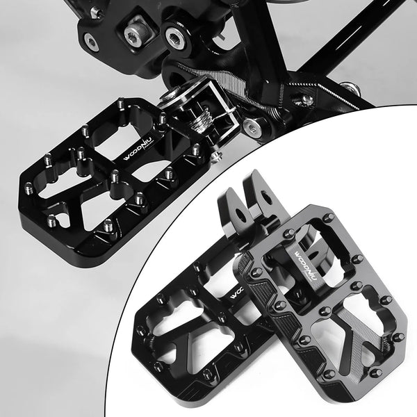 A close-up view of a black customized foot pedal light for e-bikes and motorcycles.