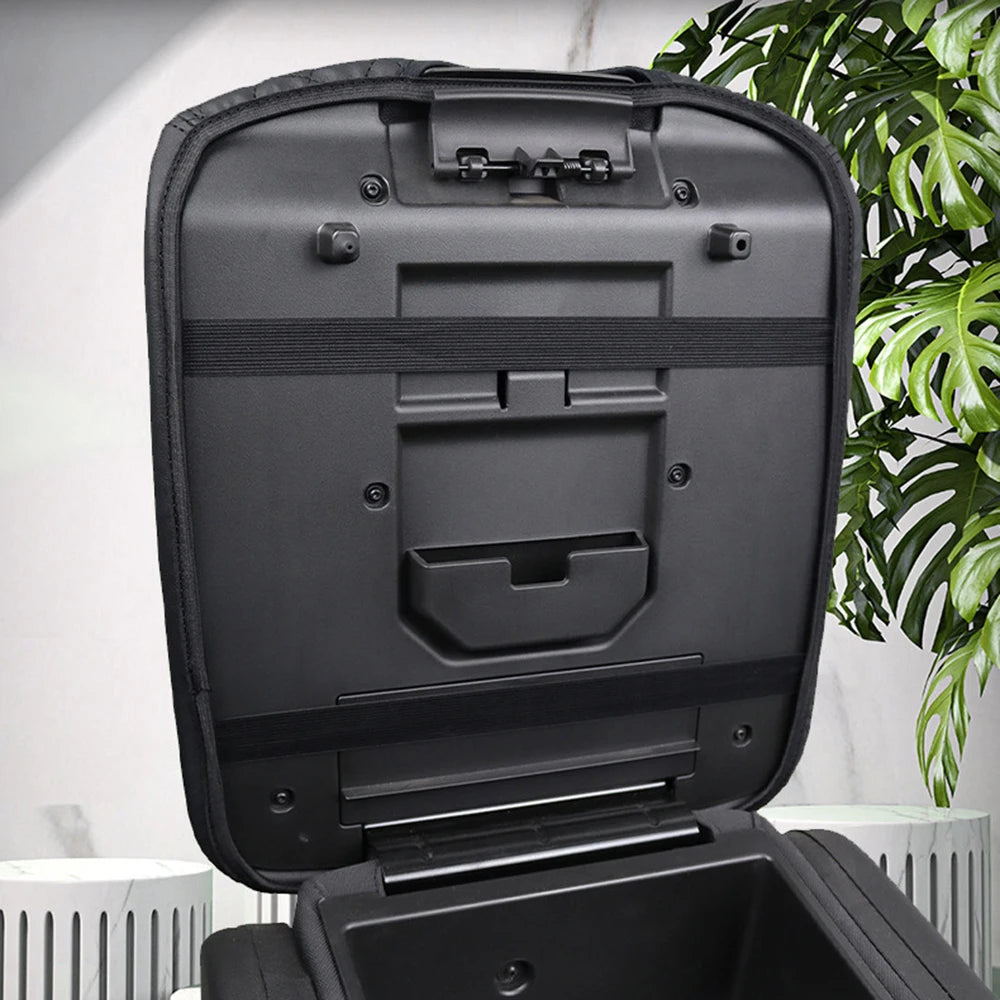 A black luxury microfiber armrest pad for a Chevrolet Silverado is shown open.
