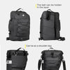 A black mountain bike trunk bag set shown in various configurations including a backpack and shoulder bag.