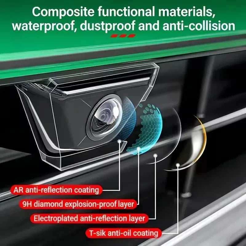 Close-up view of a composite functional material lens protector with various coatings like AR anti-reflection, diamond explos