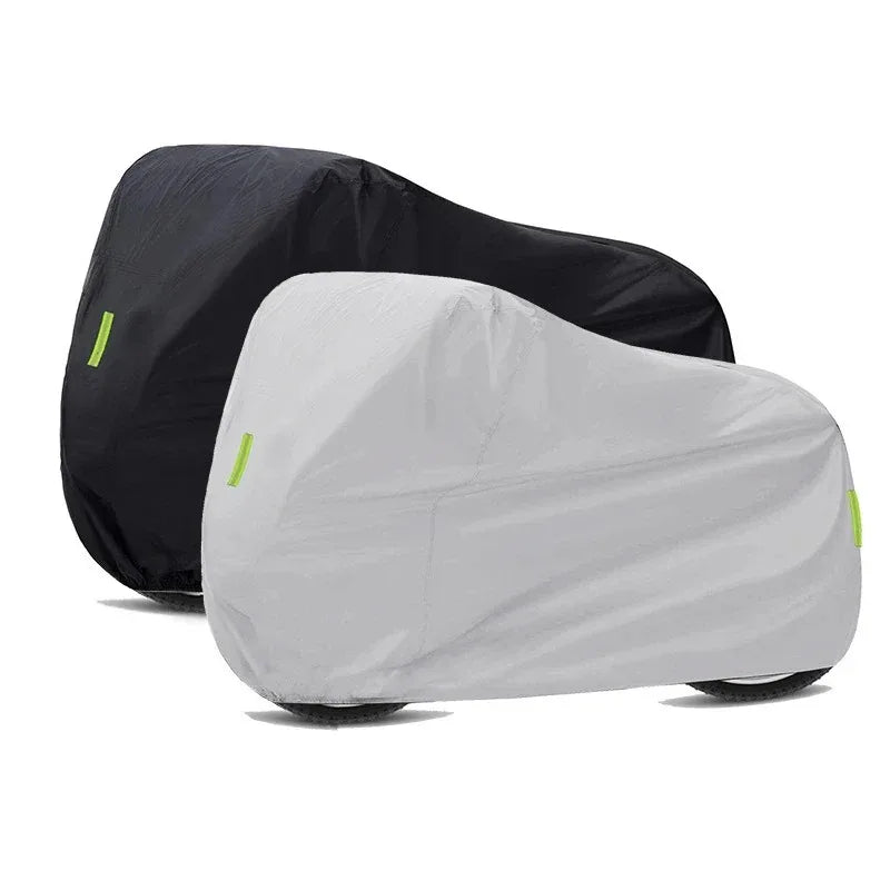 A gray waterproof cover for a motorcycle or scooter, shown folded and laid flat.