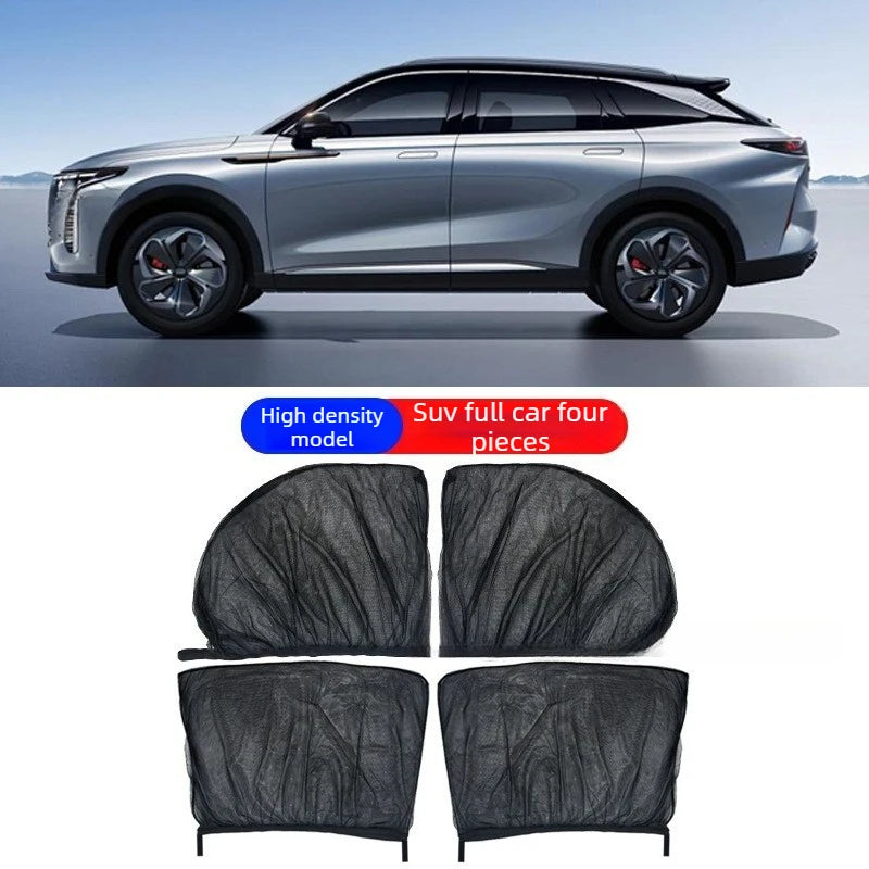 Four-piece car window mesh sun shade or mosquito net for vehicle windows