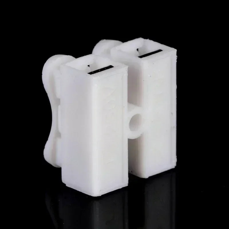 White 2-pole quick splice wire connectors shown against a black background.