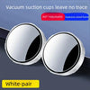 A white pair of 360 degree adjustable explosion-proof blind spot mirrors for vehicles.