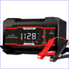 A black 12V intelligent conversion charger with a red plug and cables for automotive battery charging.
